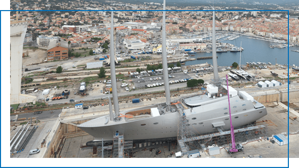 New build superyacht in dry dock