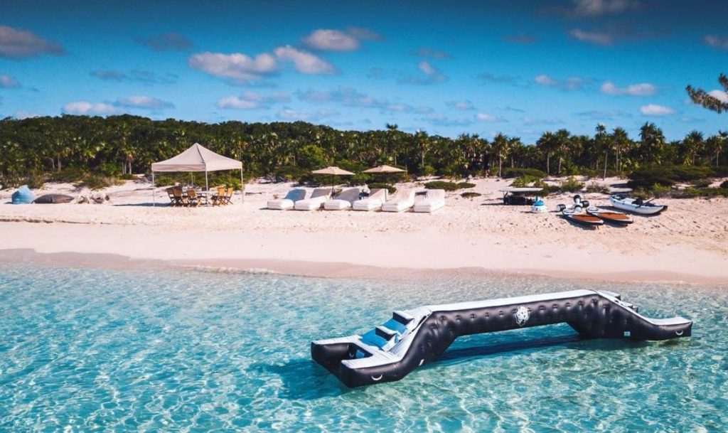 FunAir Yacht Joust in the shallow waters of a beach in the British Virgin Islands