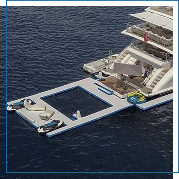Superyacht Inflatables Custom Beach Club Sea Pool and Jet Ski Dock