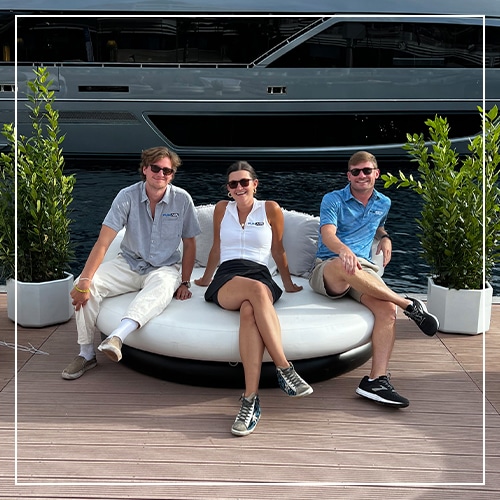 Three people socialising on the FunAir Club Chaise