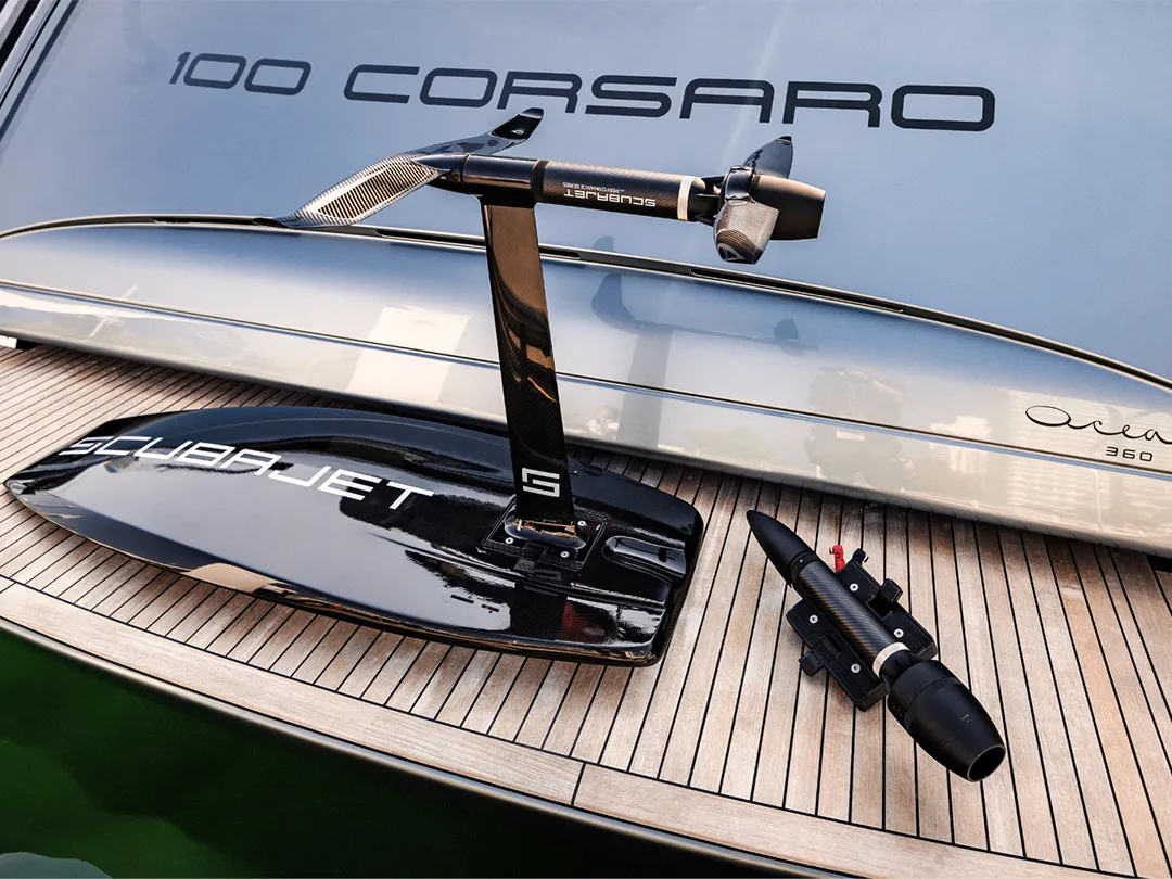 SCUBAJET Performance model on the stern of a luxury yacht