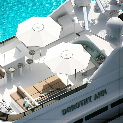 TUUCI Shade Studio product rendering of parasols on a superyacht