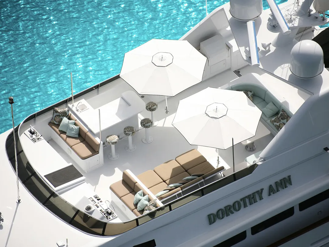 TUUCI parasols on Motor Yacht Dorothy Ann