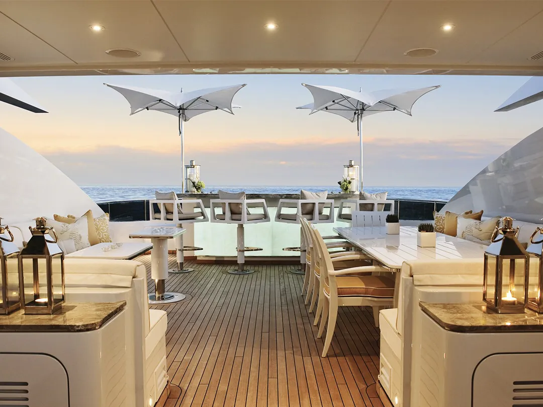 TUUCI parasols on the deck of a charter yacht