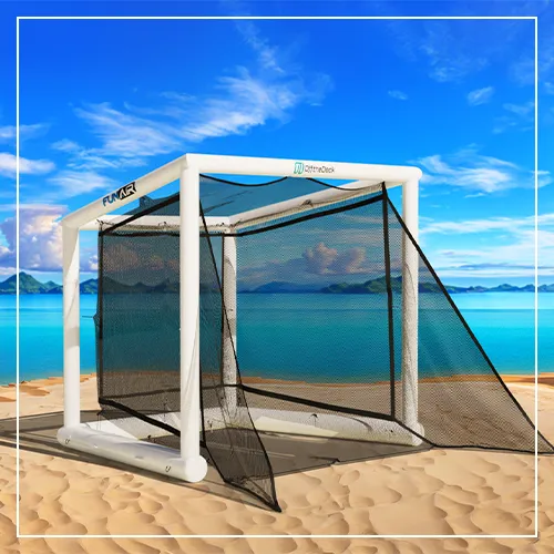 FunAir Cube Golf Net setup on a beach
