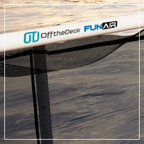 Off the Deck and FunAir logos on a FunAir superyacht Golf Net