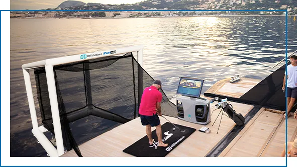 Superyacht charter guests using a FunAir Cube Golf Net