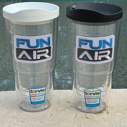 Tervis-cups-with-black-and-white-lids-and-FunAir-branding