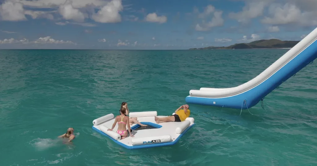 FunAir Splash Island and Inflatable slide on a charter yacht