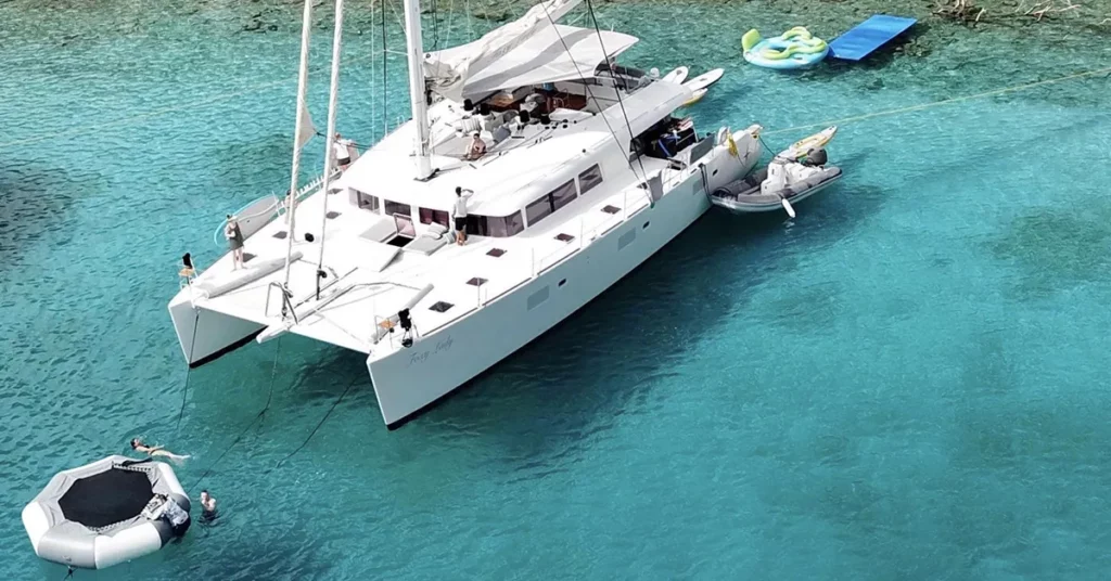 FunAir floating bouncer on a charter catamaran