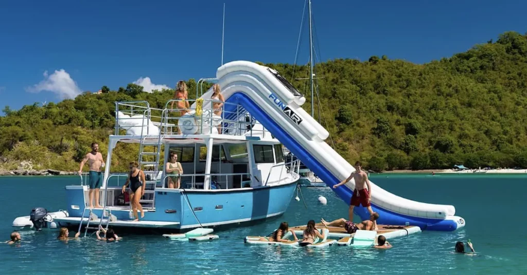FunAir inflatable slide on a small charter yacht