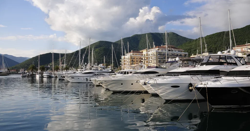 charter yachts in a marina