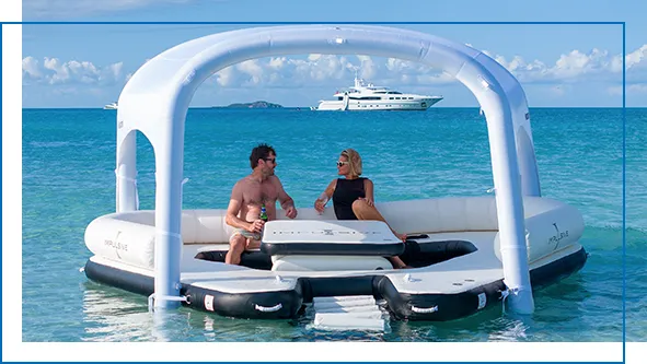 Guests from a Charter Superyacht enjoying the FunAir Shaded Oasis