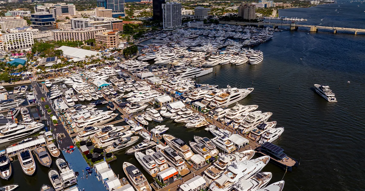 Drone image of Palm Beach International Boat Show