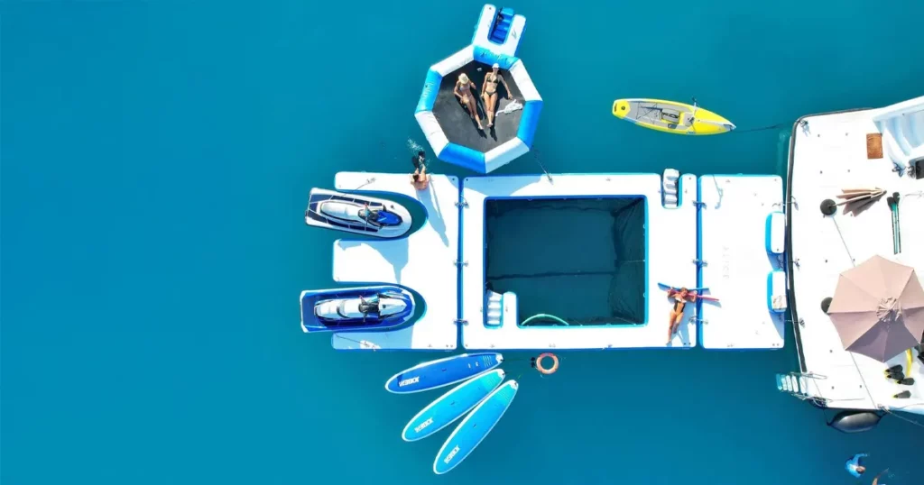 Drone view of the yacht inflatables on Motor Yacht Alice