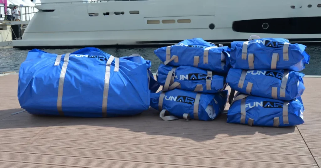 FunAir yacht inflatables packaged for transportation