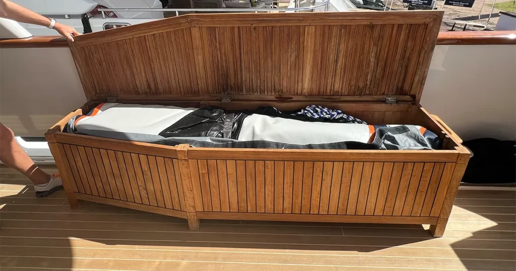 Storage box for superyacht inflatables on MY Crossed Sabre