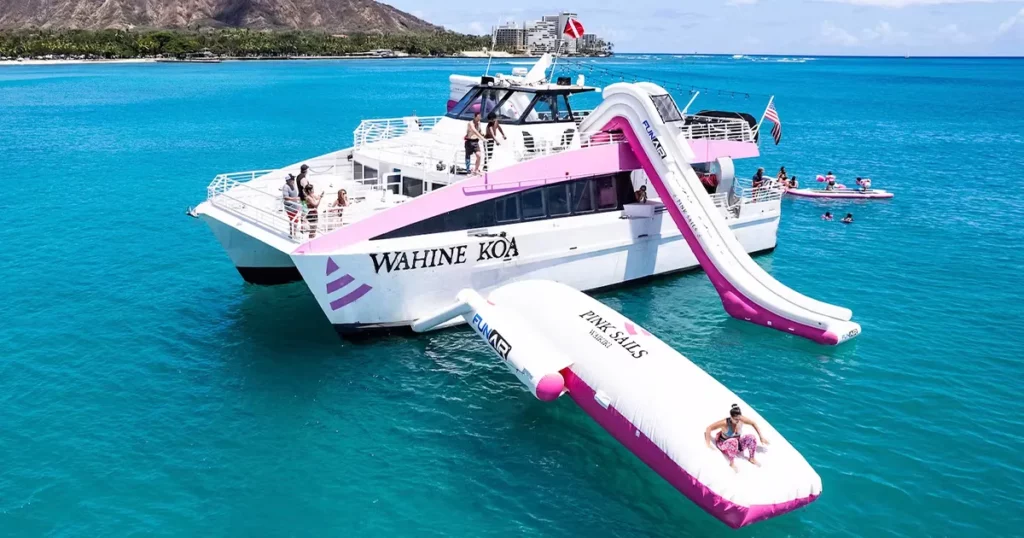 Yacht Slide, Big Air Blob in custom pink colour on MY Wahine Koa