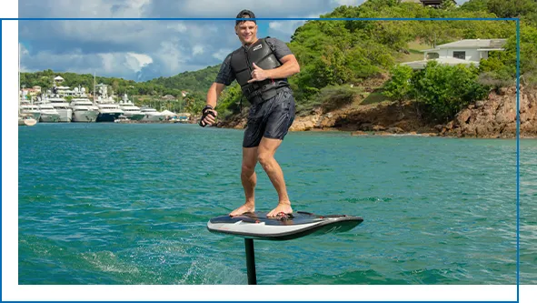 yacht guest on a foil board from MoreFun brand Awake Boards
