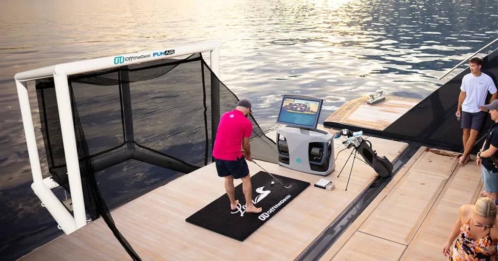 FunAir Off the Deck Cube Golf Net on Motor Yacht Loon with guests