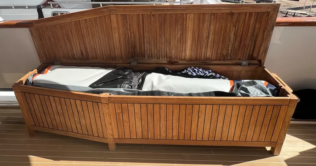 The storage box for superyacht inflatables on board Motor Yacht Crossed Sabre