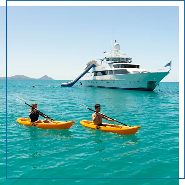 Glass bottomed kayaks used by charter guests from Motor Yacht Phoenix One