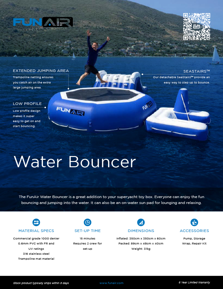 FunAir Water Bouncer Classic and Extreme Spec Sheet