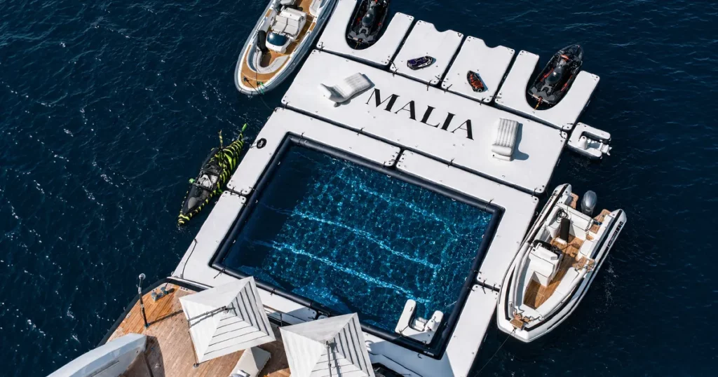 Modular Sea Pool and Docking System on charter superyacht Malia