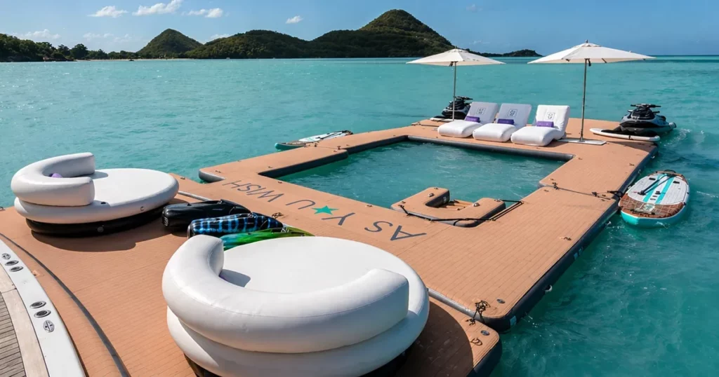 Modular SeaPool superyacht beach furinture on charter superyacht As You Wish